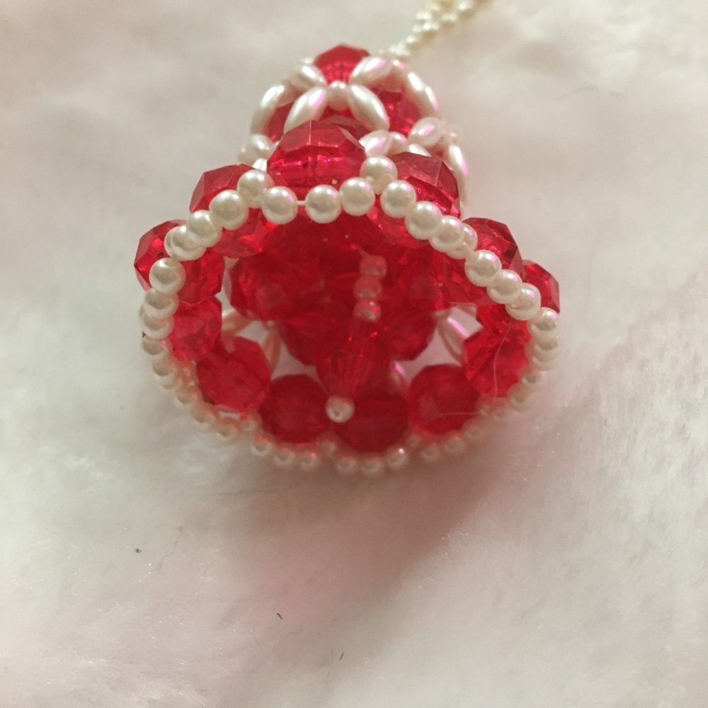 Festive Red and White Beaded Bell Ornament - Picture 2 of 2